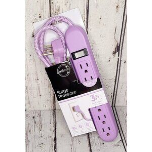 NIB Coordinate Purple 3 ft. Extension Cord 6 Outlet Surge Protector Lavender